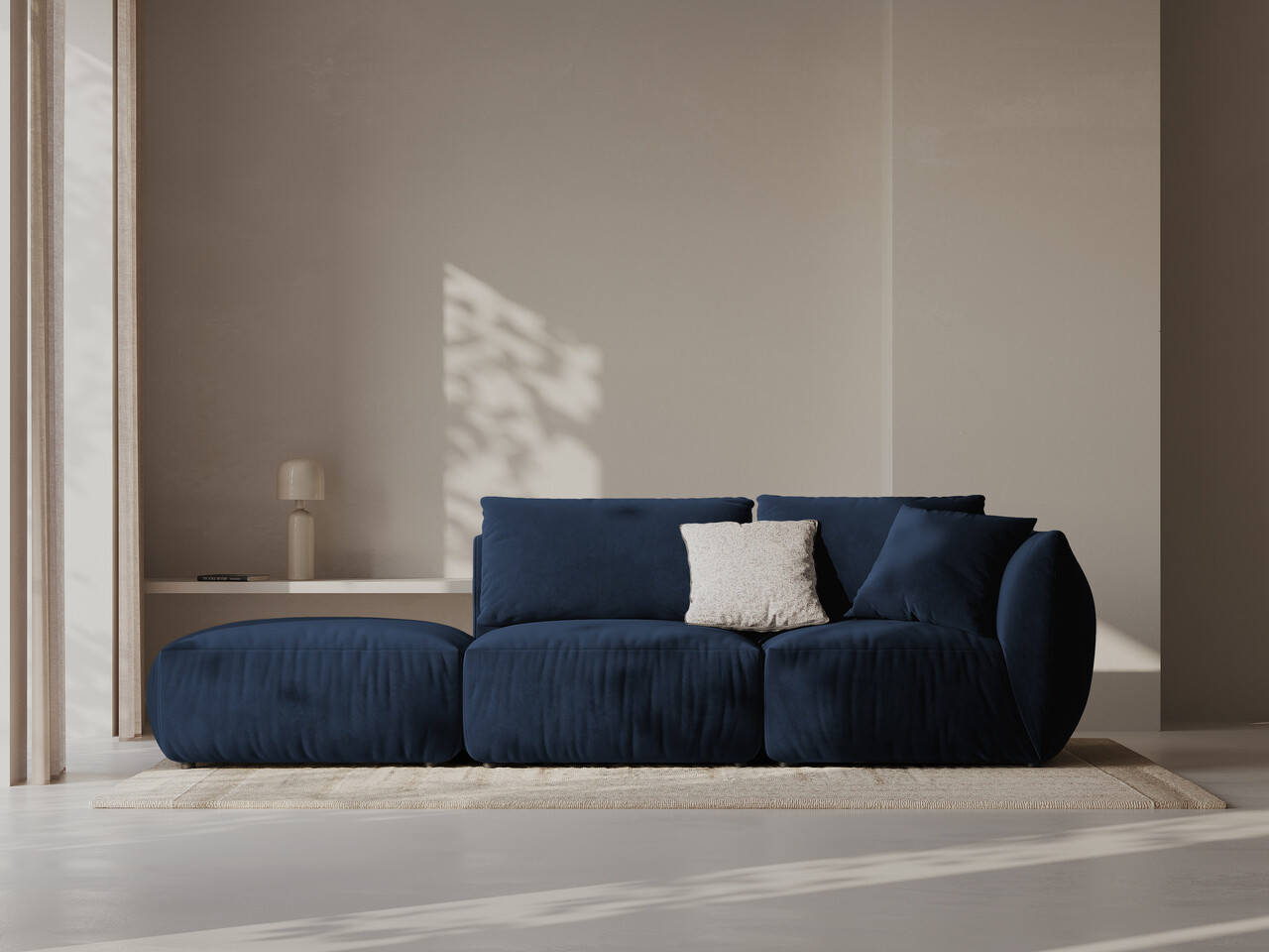 Canapea modulara 3 locuri cotiera stanga, Chris-184, Micadoni Home, 315x100x80 cm, catifea, albastru regal - imagine 6